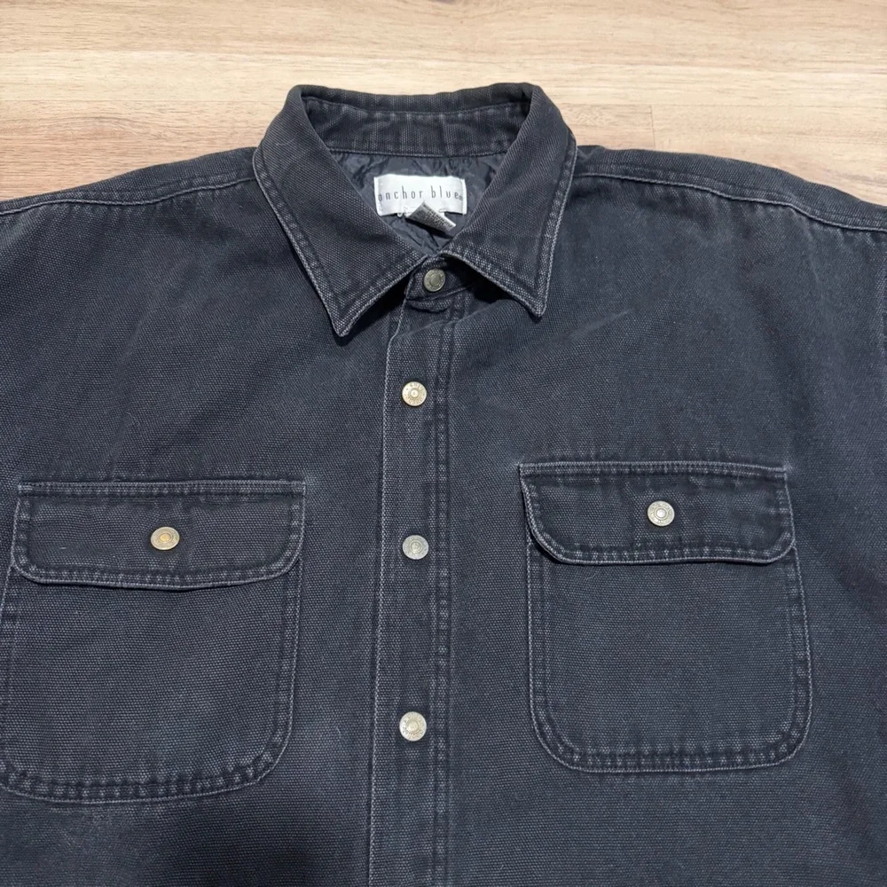 Vintage Anchor Blue Men’s Quilted Work Jacket Black Canvas Size XL